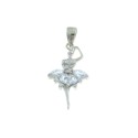 Ballerina pendant engraved with white zircon spool tutu white gold plated 925 silver