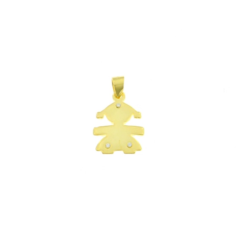 Yellow gold plated girl pendant with 3 zircons in 925 silver