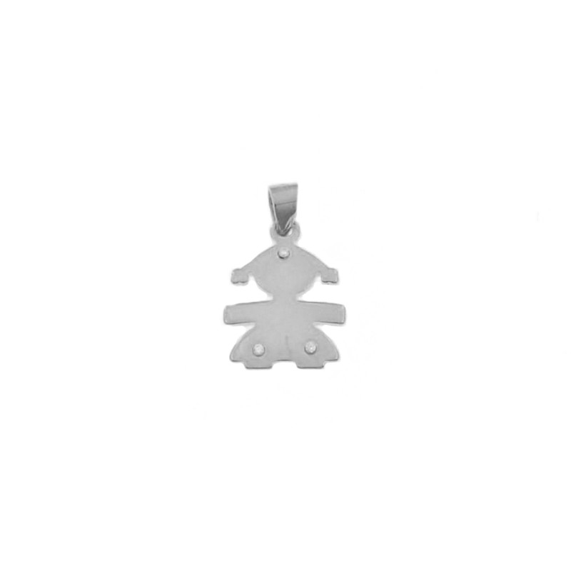 White gold plated girl pendant with 3 zircons in 925 silver