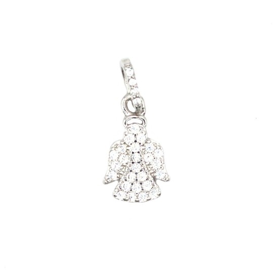White zirconia angel pendant and white gold plated clasp in 925 silver