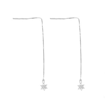 925 Silver White Gold Plated White Zirconia Flower Drop Earrings