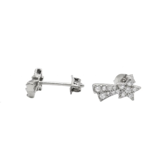 White Gold Plated 925 Silver Comet Star Stud Earrings