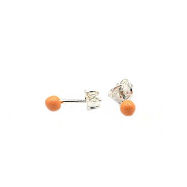 White gold plated peach enamel sphere earrings in 925 silver