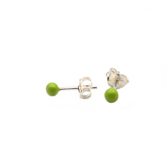 Orecchini sfera smaltata verde placcato oro bianco in argento 925