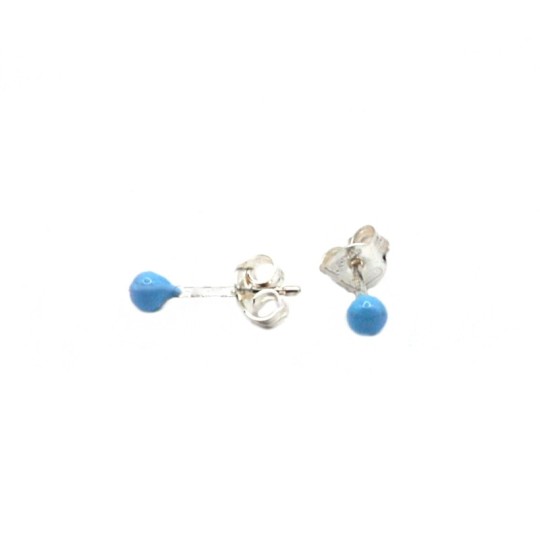 Orecchini sfera smaltata celeste placcato oro bianco in argento 925