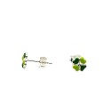 White gold plated green enamelled four-leaf clover stud earrings in 925 silver