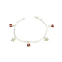 Giotto mesh bracelet with pendants coupled with enameled ladybugs alternating with butterflies engraved in 925 silver