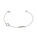 Bracciale maglia forzatina con targa centrale e sagoma stella laterale zirconata bianca placcato oro bianco in argento 925