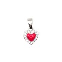 White enamel heart zircon pendant on white gold plated base with double row of white zircons frame in 925 silver