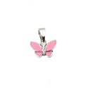 Enamelled butterfly pendant with central zirconia plated in white gold in 925 silver