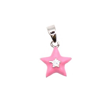 Enamelled star pendant with central zirconia plated in white gold in 925 silver