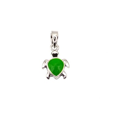 925 Silver White Gold Plated Enamelled Turtle Pendant