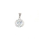Ciondolo zircone ovale bianco con contorno di zirconi bianchi placcato oro bianco in argento 925