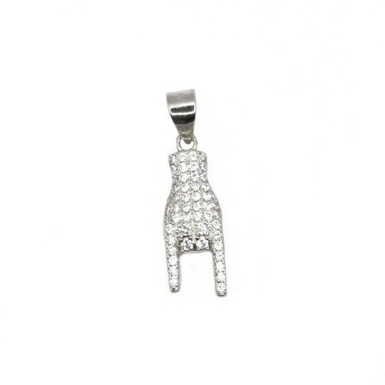 Ciondolo mano con corna zirconato bianco placcato oro bianco in argento 925