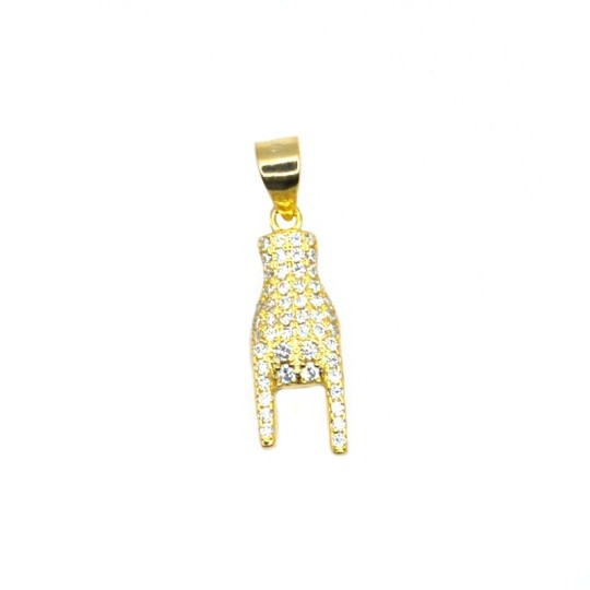 Ciondolo mano con corna zirconato bianco placcato oro giallo in argento 925