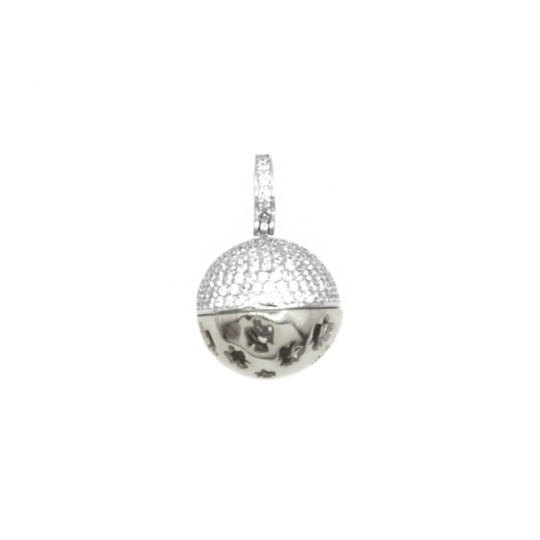 Calling angels pendant half pavé of white zircons and half with openwork angels and zircon counterlink white gold plated in 925 