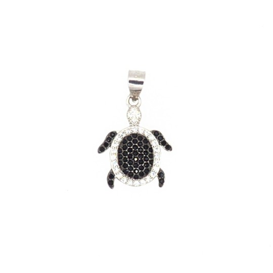 Ciondolo tartaruga con zirconi neri e bianchi placcato oro bianco in argento 925