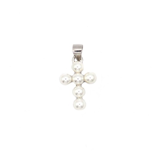 Ciondolo croce di perle placcato oro bianco in argento 925