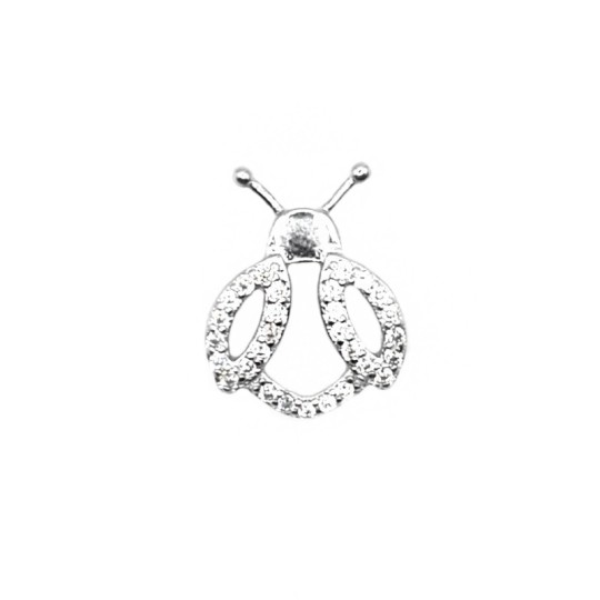 Ciondolo sagoma di coccinella semizirconata con contromaglia passante placcato oro bianco in argento 925