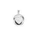 Round photo pendant with pavé heart of white zircons white gold plated in 925 silver