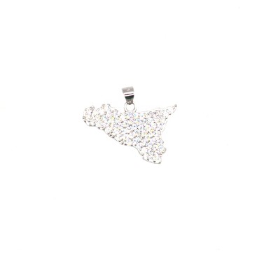 Sicily pendant with white cubic zirconia pave, white gold plated in 925 silver