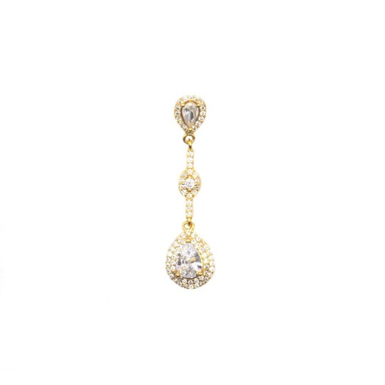 Pendant with teardrop loop and rigid segment and drop pendant in a frame of white zircons yellow gold plated in 925 silver