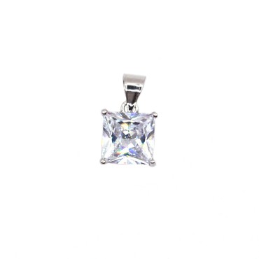 Square light point pendant with white zircon 7 mm white gold plated in 925 silver