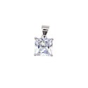 Square light point pendant with white zircon 7 mm white gold plated in 925 silver
