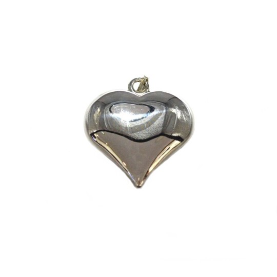 Ciondolo cuore accoppiato bombato placcato oro bianco in argento 925