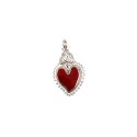 Ciondolo cuore sacro accoppiato inciso e smaltato bordeaux placcato oro bianco in argento 925