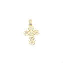 Yellow gold plated cross pendant with round zircons and fixed zircon-plated counter-link in 925 silver