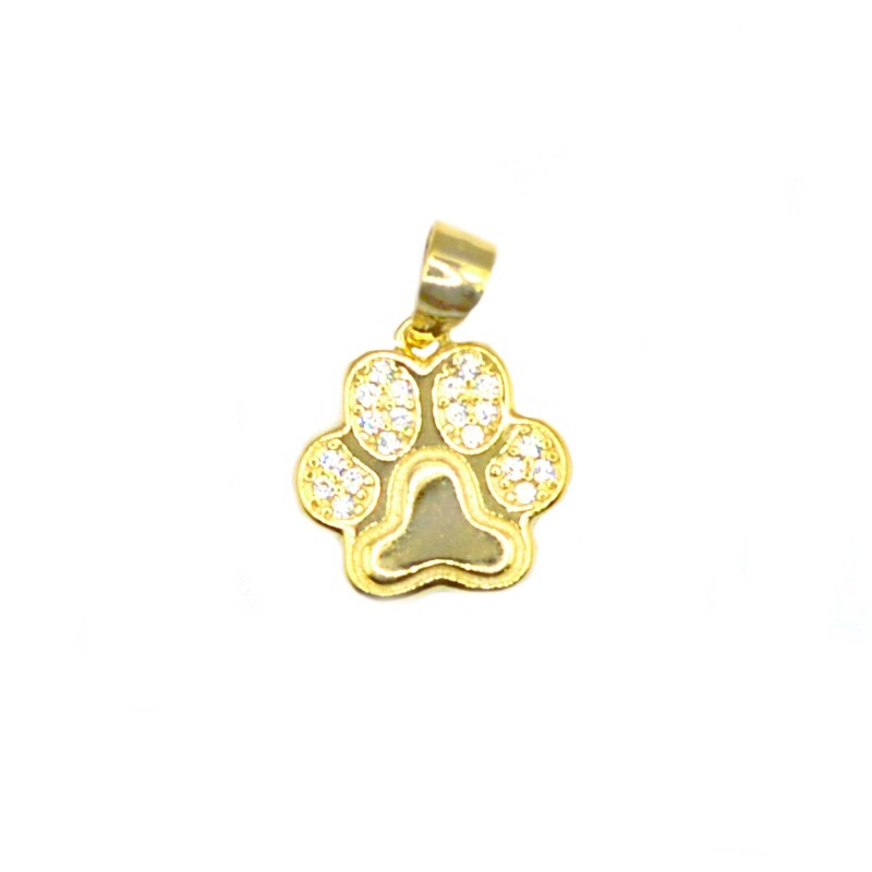 Yellow gold plated white semi-zircon paw pendant in 925 silver