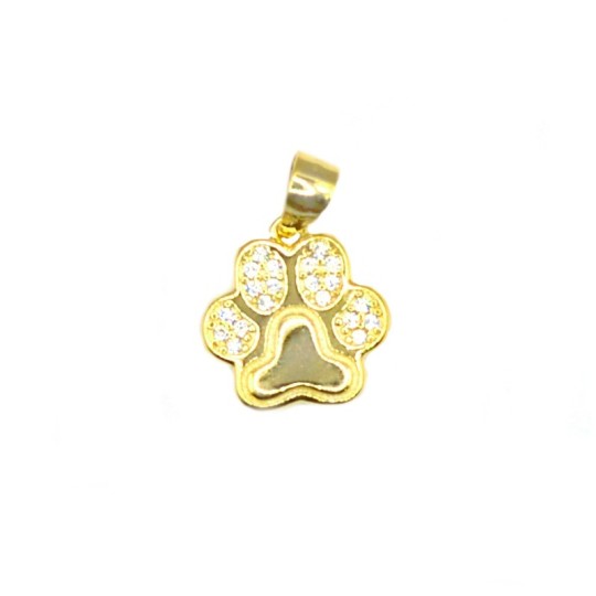 Ciondolo zampa semizirconata bianca placcato oro giallo in argento 925
