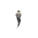 Pierced burnished microcast horn pendant with white gold plated superstitious subjects in 925 silver