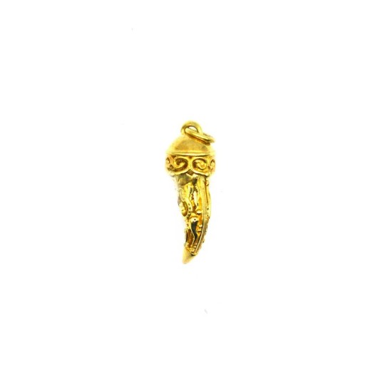 Ciondolo corno microfuso traforato con soggetti scaramantici placcato oro giallo in argento 925