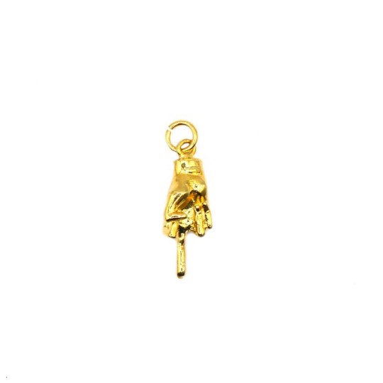 Yellow gold plated hand with middle finger raised pendant in 925 silver