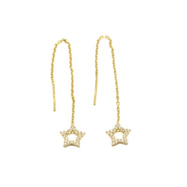 925 Silver Yellow Gold Plated White Zirconia Star Drop Earrings