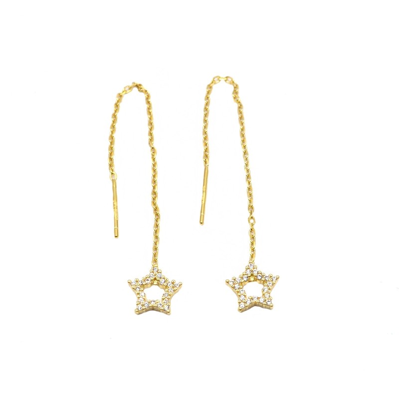 Orecchini a filo saliscendi con stella di zirconi bianchi placcati oro giallo in argento 925