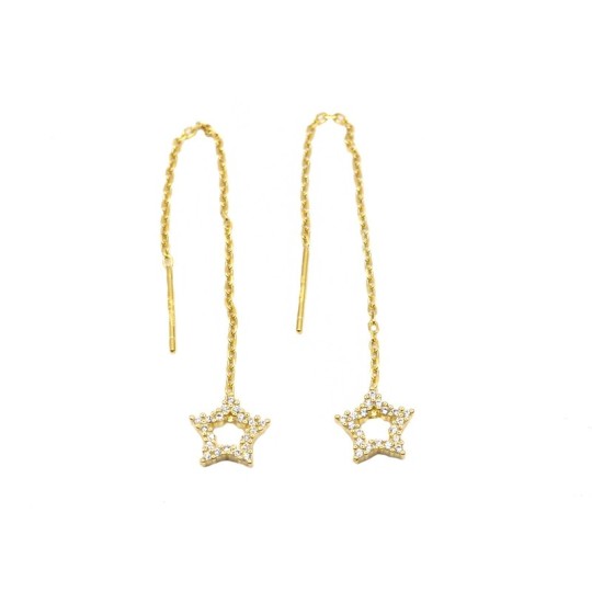 Orecchini a filo saliscendi con stella di zirconi bianchi placcati oro giallo in argento 925