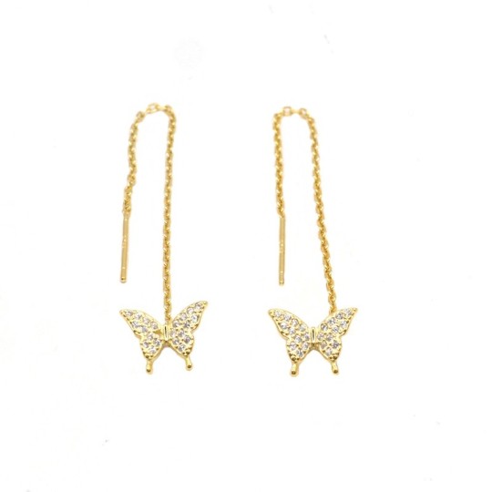 925 Silver Yellow Gold Plated White Zirconia Butterfly Drop Earrings