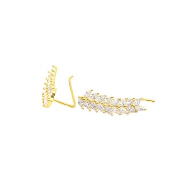 925 Silver Yellow Gold Plated White Zirconia Leaf Earrings with Hook