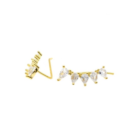 Orecchini spole di zirconi bianchi con amo placcati oro giallo in argento 925