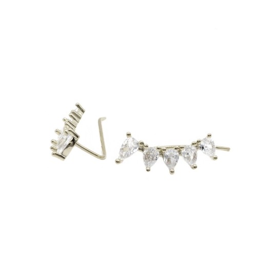 Orecchini spole di zirconi bianchi con amo placcati oro bianco in argento 925