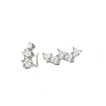 White zirconia heart earrings with hook white gold plated in 925 silver
