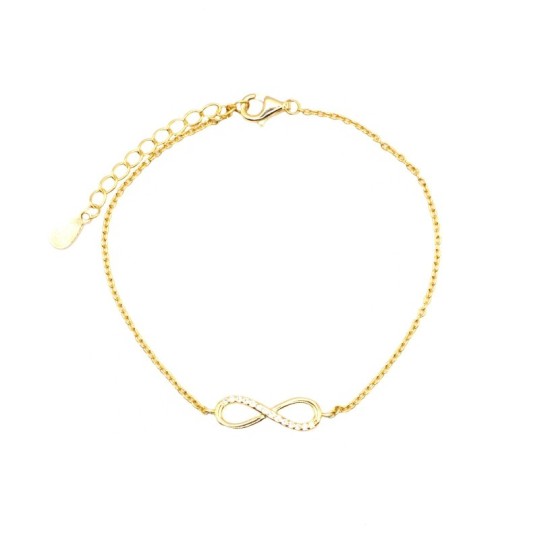 Bracciale maglia forzatina con infinito centrale semi zirconato bianco placcato oro giallo in argento 926