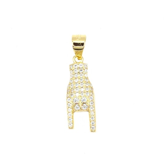 925 Silver Yellow Gold Plated White Zircon Hand with Horns Pendant