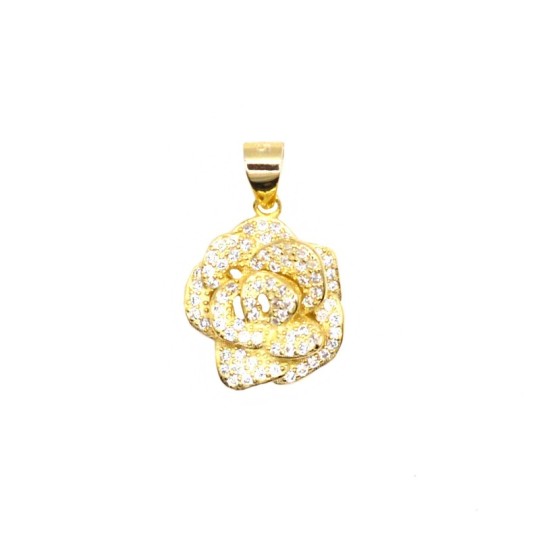 Ciondolo camelia zirconata bianca placcato oro giallo in argento 925
