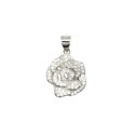 White zirconia camellia pendant white gold plated in 925 silver