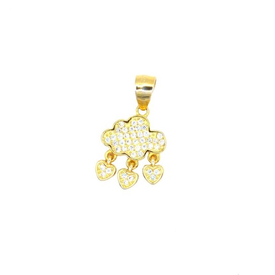 White zirconia pavé cloud pendant with white zirconia pendant hearts yellow gold plated in 925 silver