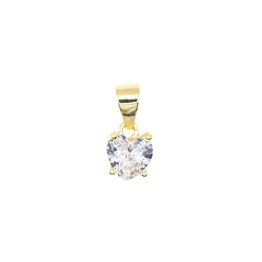 Pendant light point with 6 mm white heart zirconia 4 prongs yellow gold plated in 925 silver